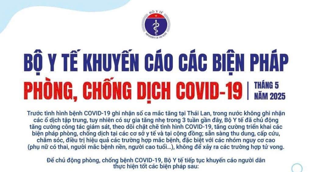 BỘ Y TẾ KHUYẾN CÁO CÁC BIỆN PHÁP PHÒNG, CHỐNG DỊCH COVID-19