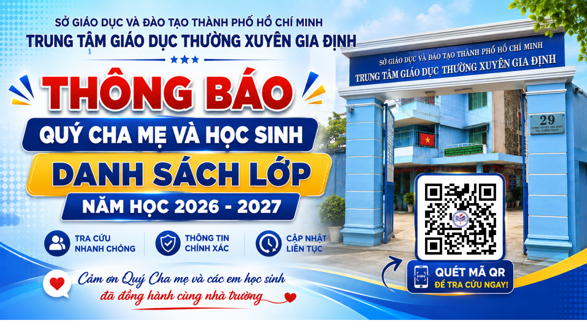 📣 THÔNG BÁO TRA CỨU DANH SÁCH LỚP NĂM HỌC 2026 – 202