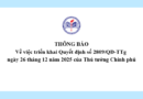 Thông báo về việc triển khai Quyết định số 2809/QĐ-TTg ngày 26 tháng 12 năm 2025 của Thủ tướng Chính phủ
